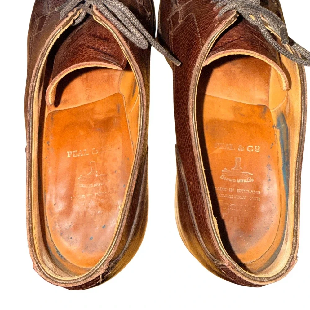 Peal & Co Brooks Brothers Dress Shoes Mens 9D Pre-Owned Derby Brown Pebble Grain